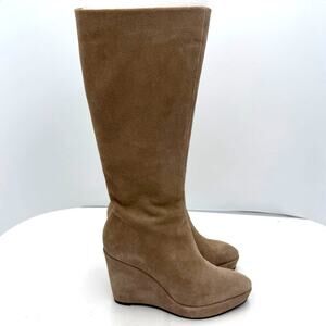 BCBG Women's Tan Suede 4" Wedge Heel Knee High Boots Size 7.5 NEW